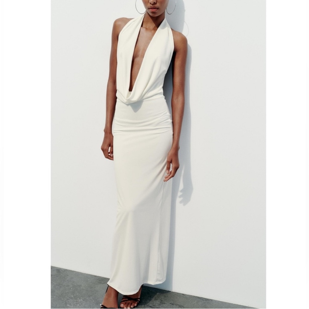 DRAPED HALTER DRESS WHITE